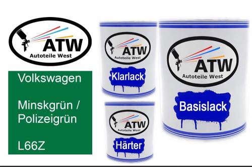 Volkswagen, Minskgrün / Polizeigrün, L66Z: 1L Lackdose + 1L Klarlack + 500ml Härter - Set, von ATW Autoteile West.